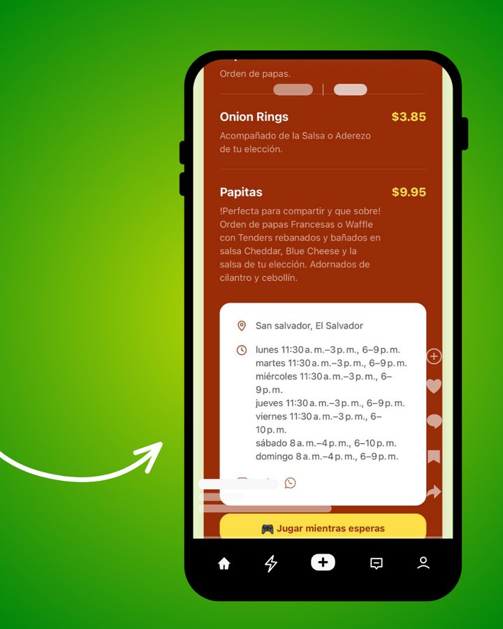 Información de ubicación, horarios y redes sociales del restaurante